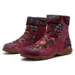 Tribal style Maroon Leather & Canvas Booties